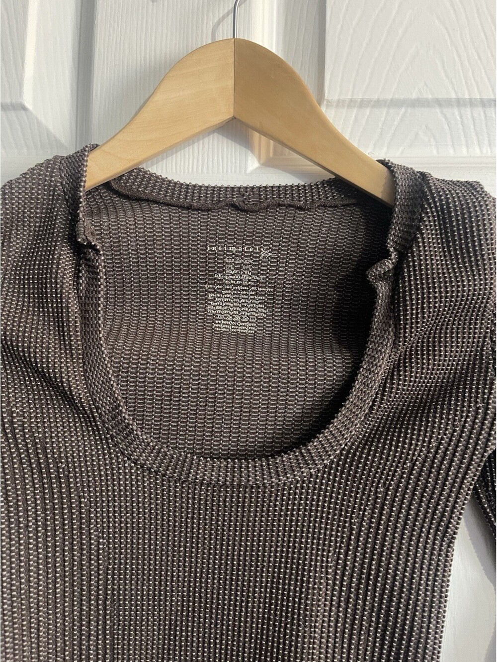 Free People Intimately Seamless Brown Scoop Long Sleeve Top L/XL Stretch Ribbed - Picture 2 of 8
